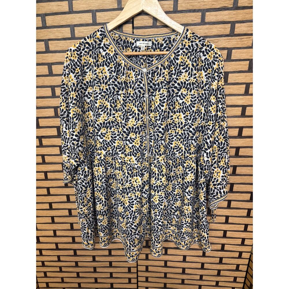 Max Studio Yellow And Black Floral Blouse Size 1X